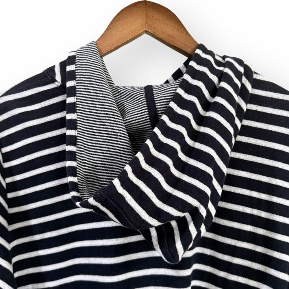 J. Jill Navy White Striped Pullover Hoodie Sweatshirt M Cotton Pockets Tunic - Picture 7 of 10